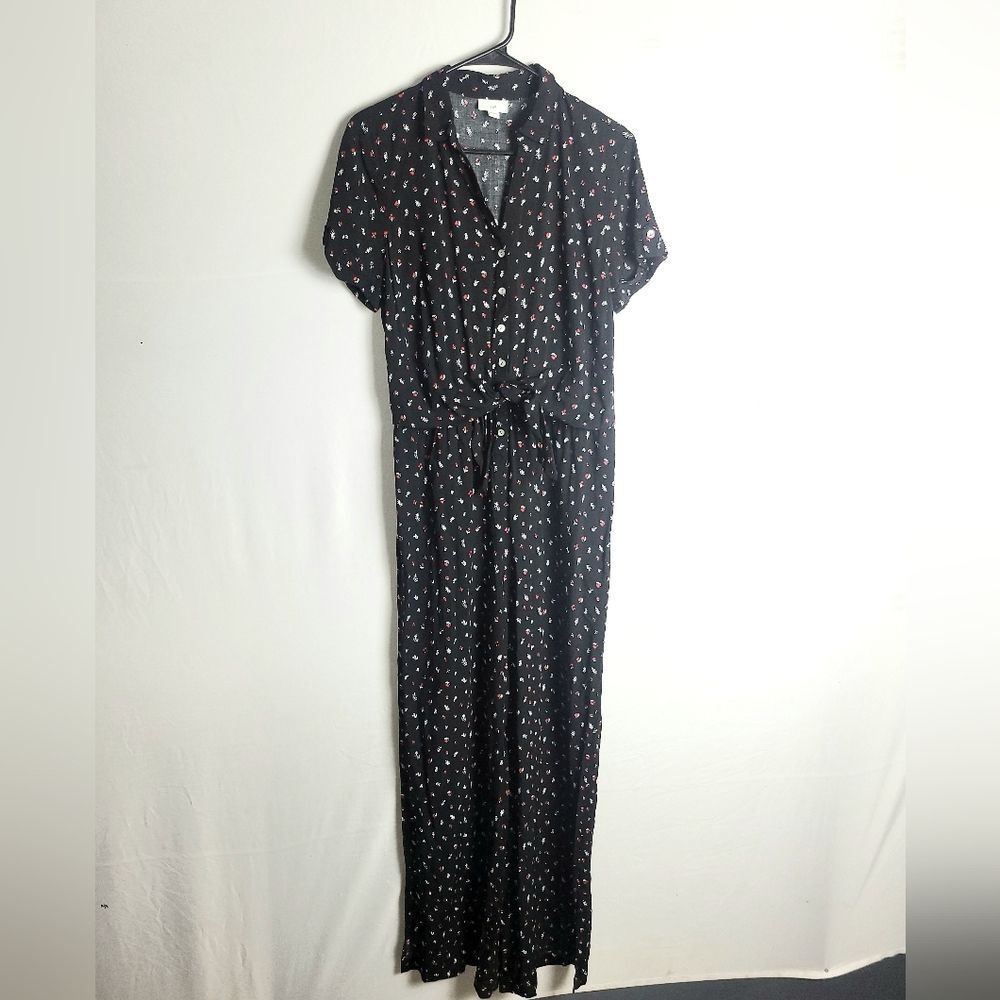 J Jill Floral Button Front Elastic Waist Jumpsuit Small